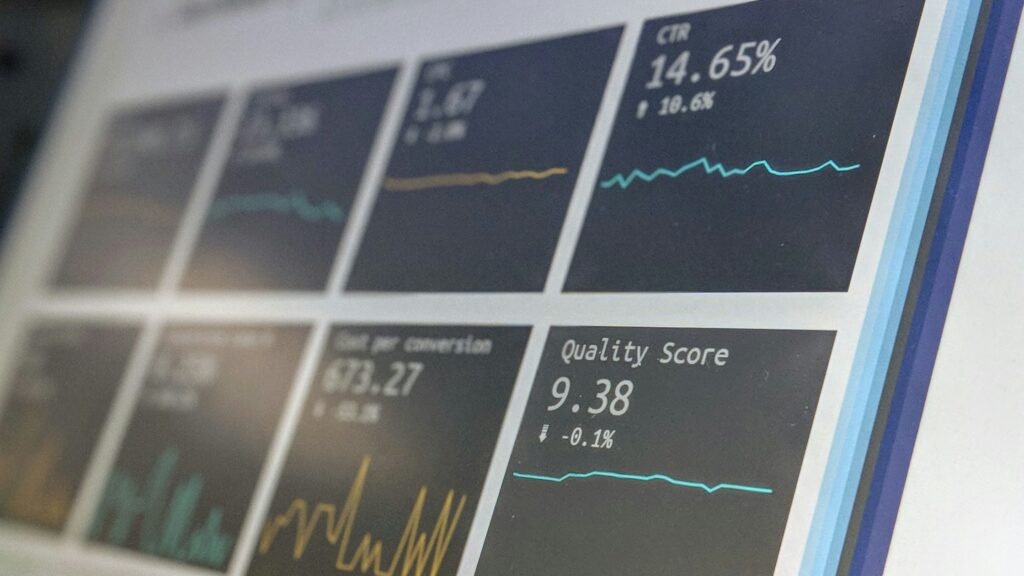 Dashboard showing CTV ad performance metrics like CTR and cost per conversion